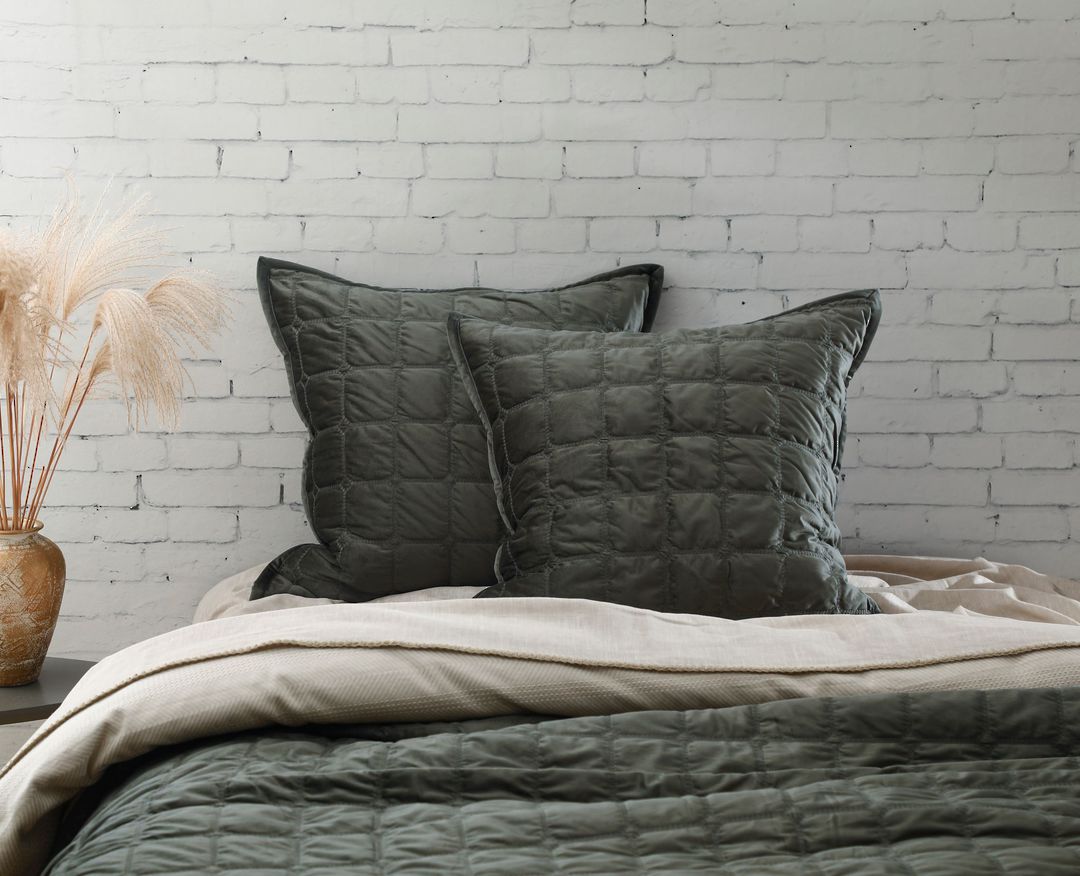MM Linen - Meeka - Quilted Comforter Set - Large / Eurocase Set - Olive image 1